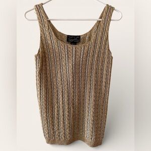 Vintage Suzelle Gold Metallic Cable Knit Tank Top